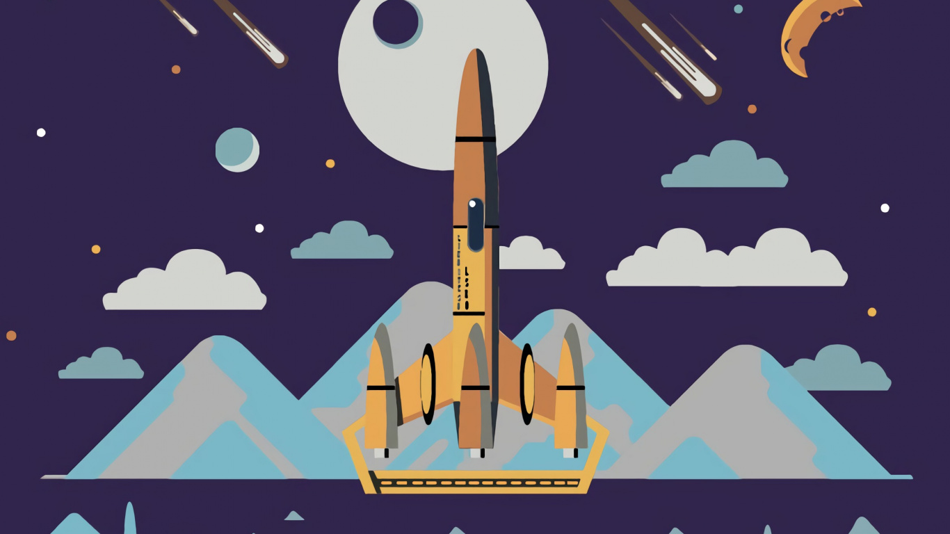 Обои постер, графический дизайн, арт, иллюстрация, ракета в разрешении 1366x768