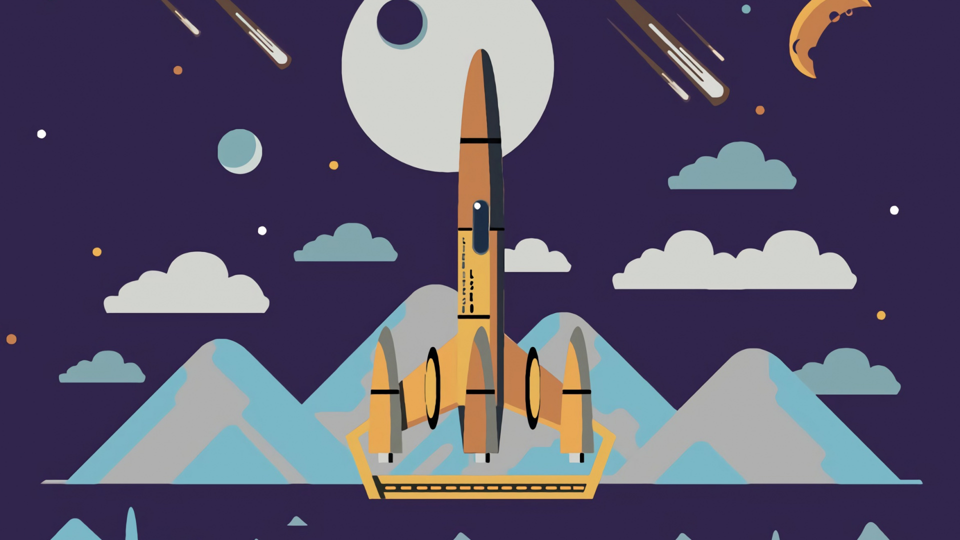 Обои постер, графический дизайн, арт, иллюстрация, ракета в разрешении 1920x1080