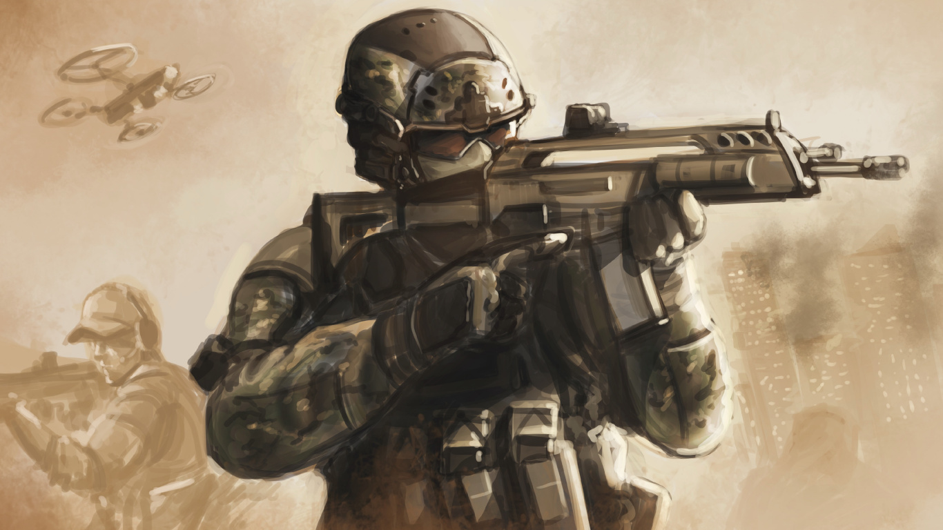 Обои солдат, орудие, военная организация, военнослужащие, call of duty black ops в разрешении 1366x768