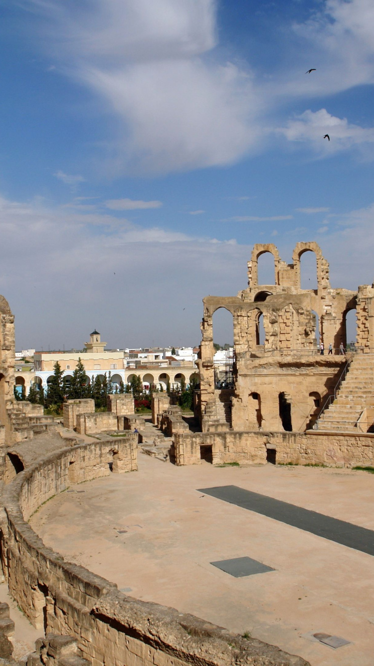 Обои амфитеатр в Эль Джеме, Карфаген, достопримечательность, туризм, историческое место в разрешении 750x1334