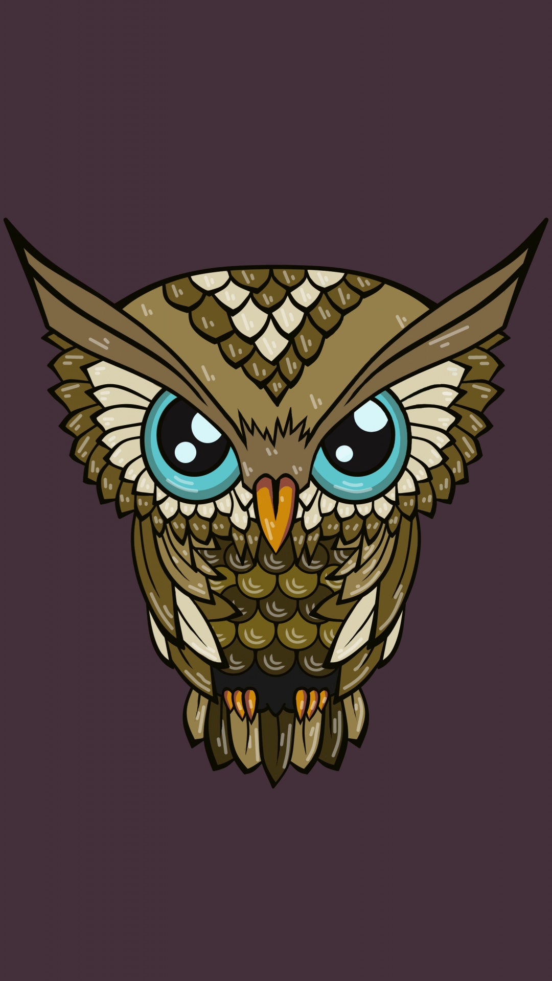 Обои сова, голова, иллюстрация, хищная птица, птица в разрешении 1080x1920