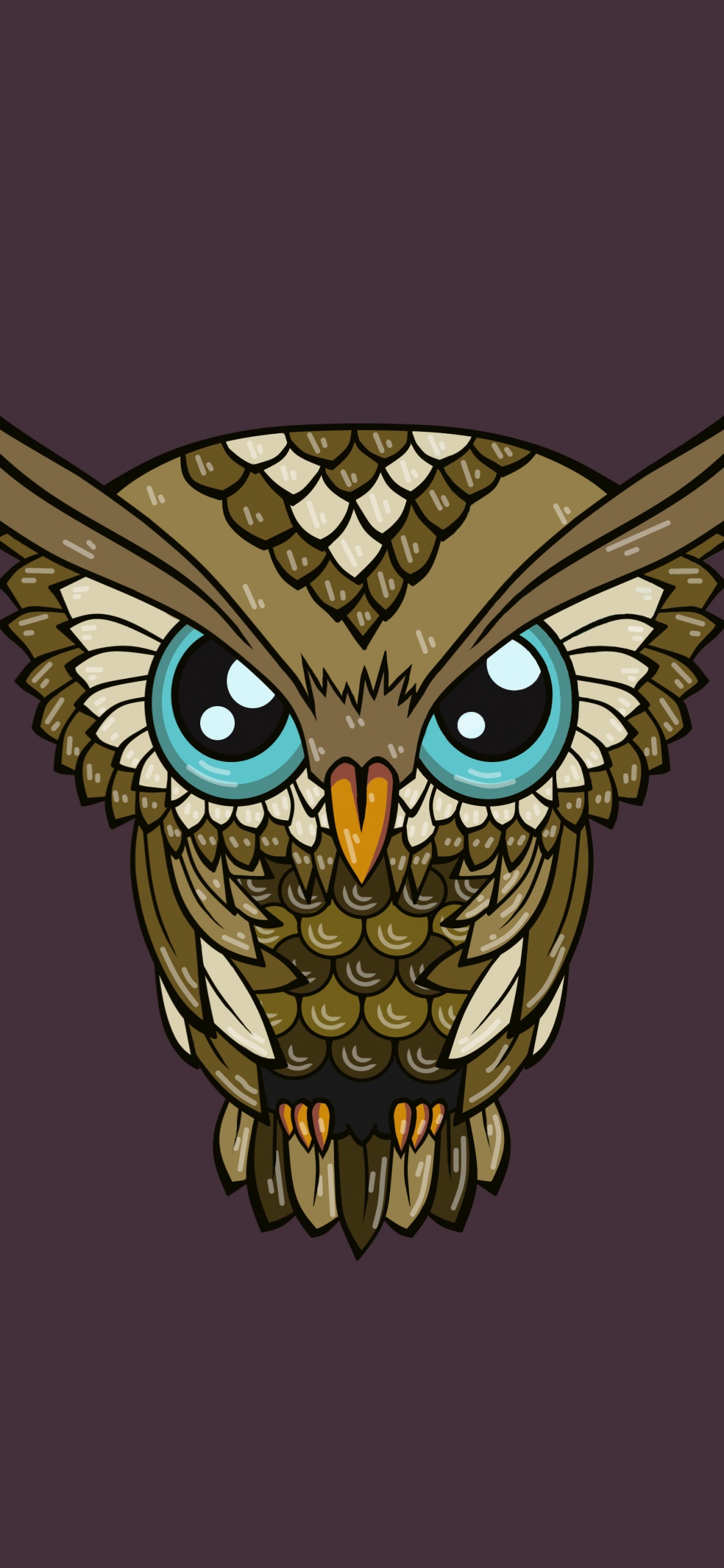 Обои сова, голова, иллюстрация, хищная птица, птица в разрешении 1125x2436