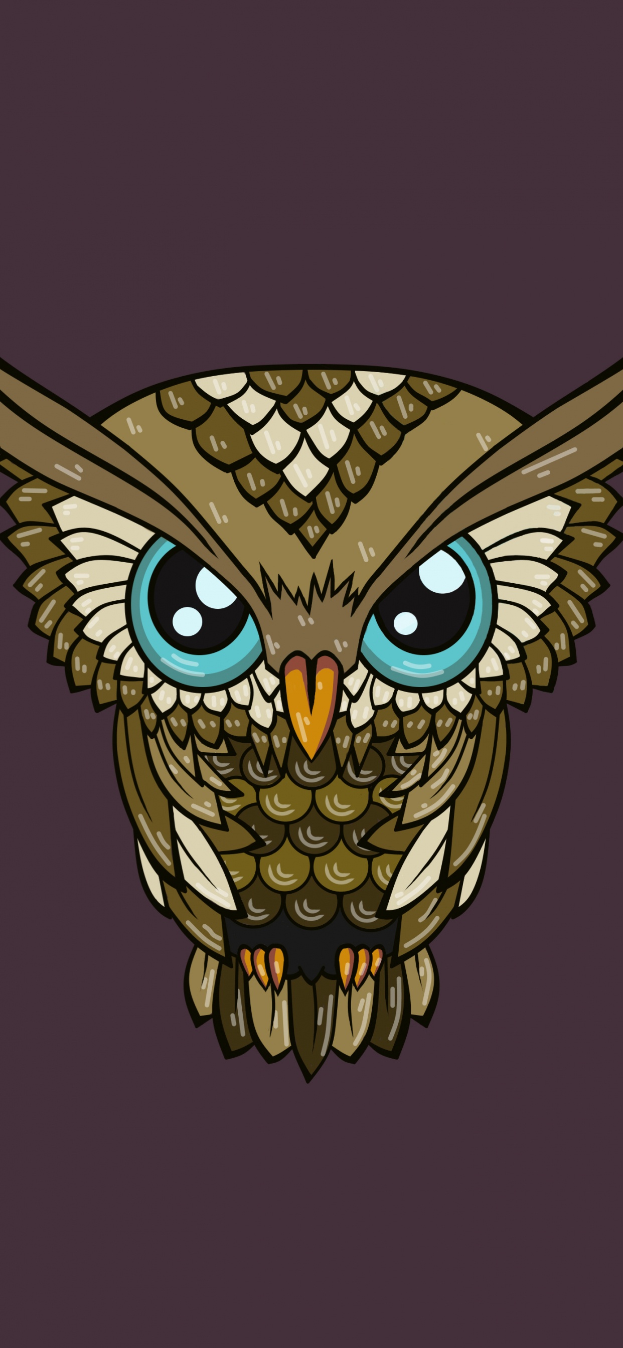Обои сова, голова, иллюстрация, хищная птица, птица в разрешении 1242x2688