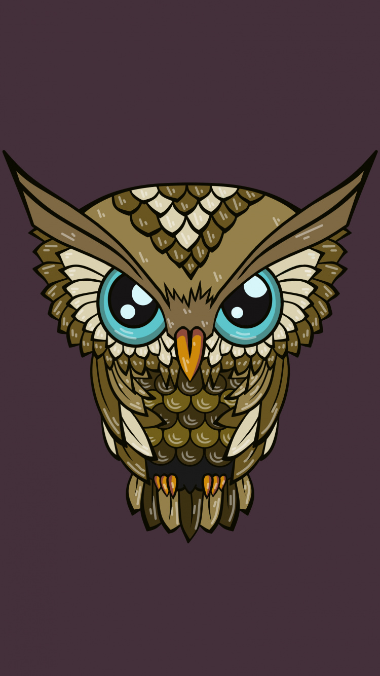 Обои сова, голова, иллюстрация, хищная птица, птица в разрешении 750x1334
