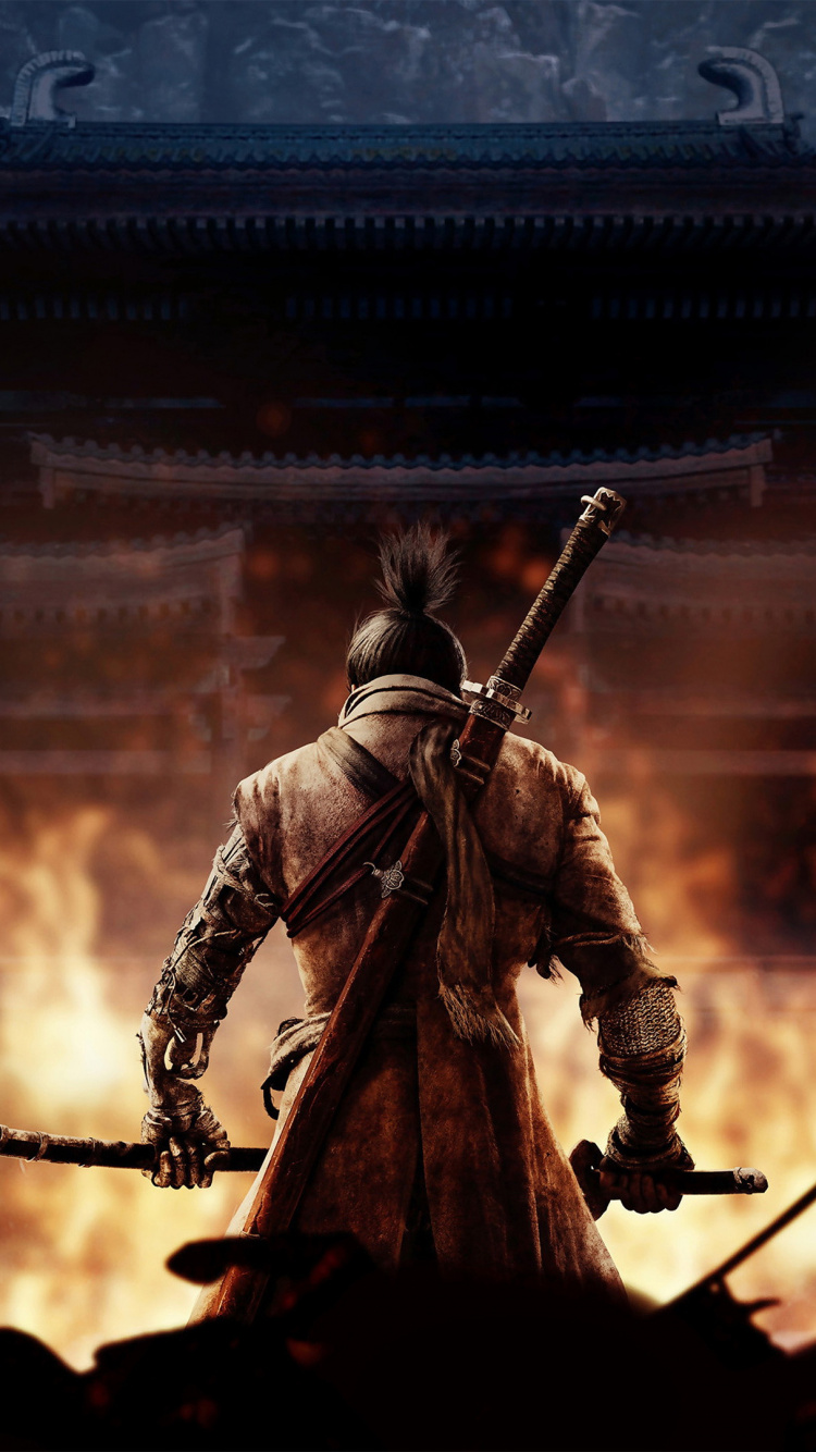 Обои Sekiro: Shadows Die Twice, Самурай, музыкант, арт, броня в разрешении 750x1334