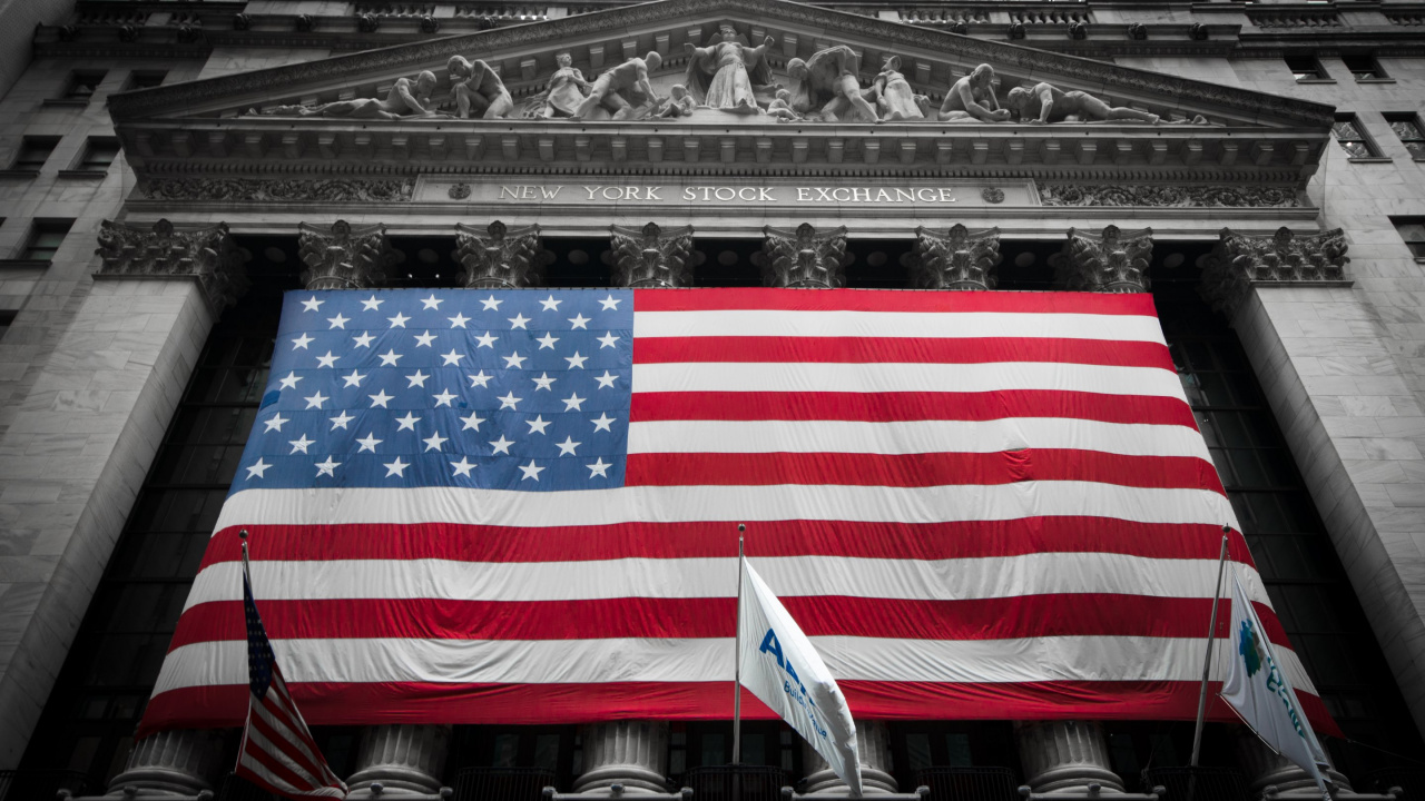 Обои фондовая биржа, запас, обмен, флаг, флаг Соединенных Штатов в разрешении 1280x720