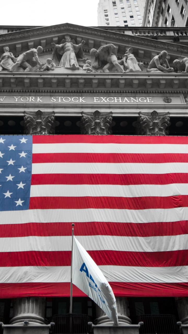 Обои фондовая биржа, запас, обмен, флаг, флаг Соединенных Штатов в разрешении 720x1280