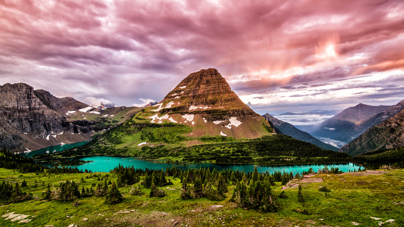 Обои национальный парк глейшер, парк, горный рельеф, гора, природа в разрешении 1366x768