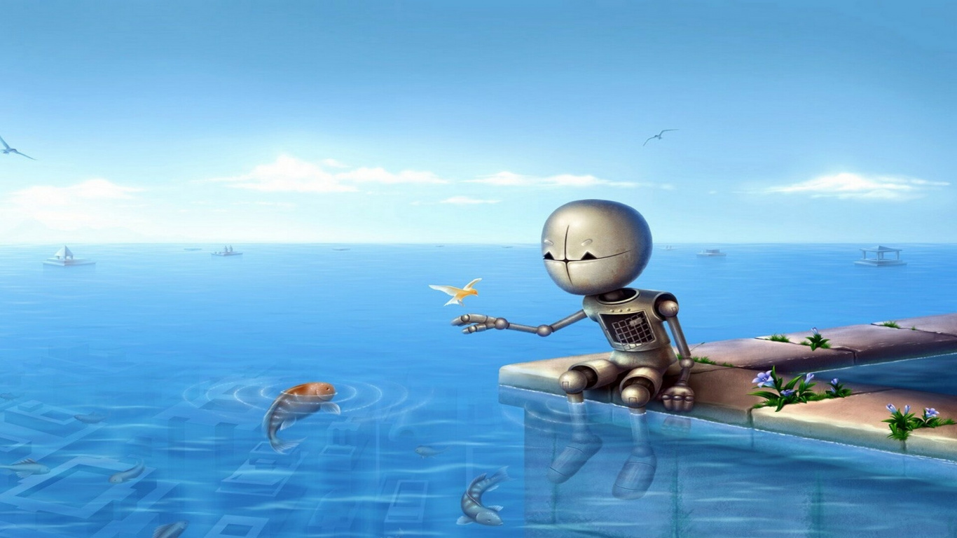 Обои робот, вода, море, океан, отпуск в разрешении 1366x768