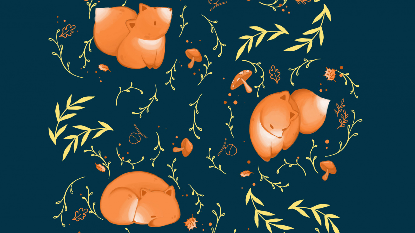 Обои лиса, арт, графический дизайн, иллюстрация, растение в разрешении 1366x768