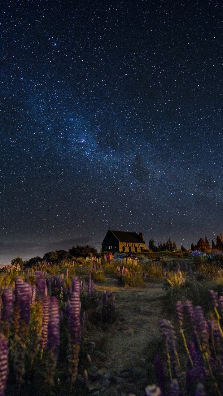 Обои ночь, природа, звезда, пейзаж, атмосфера в разрешении 720x1280