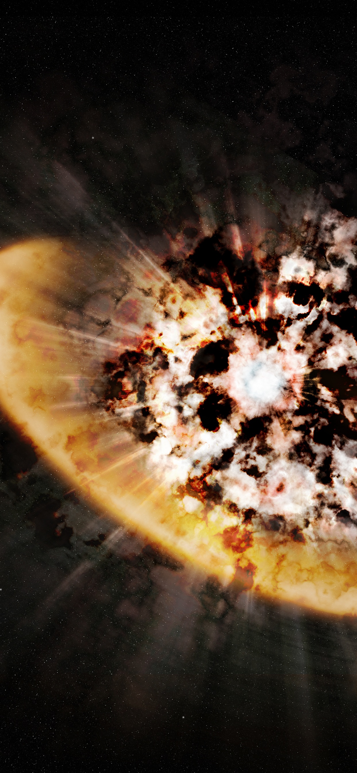 Обои вспышка, ночь, космическое пространство, темнота, земля в разрешении 1242x2688