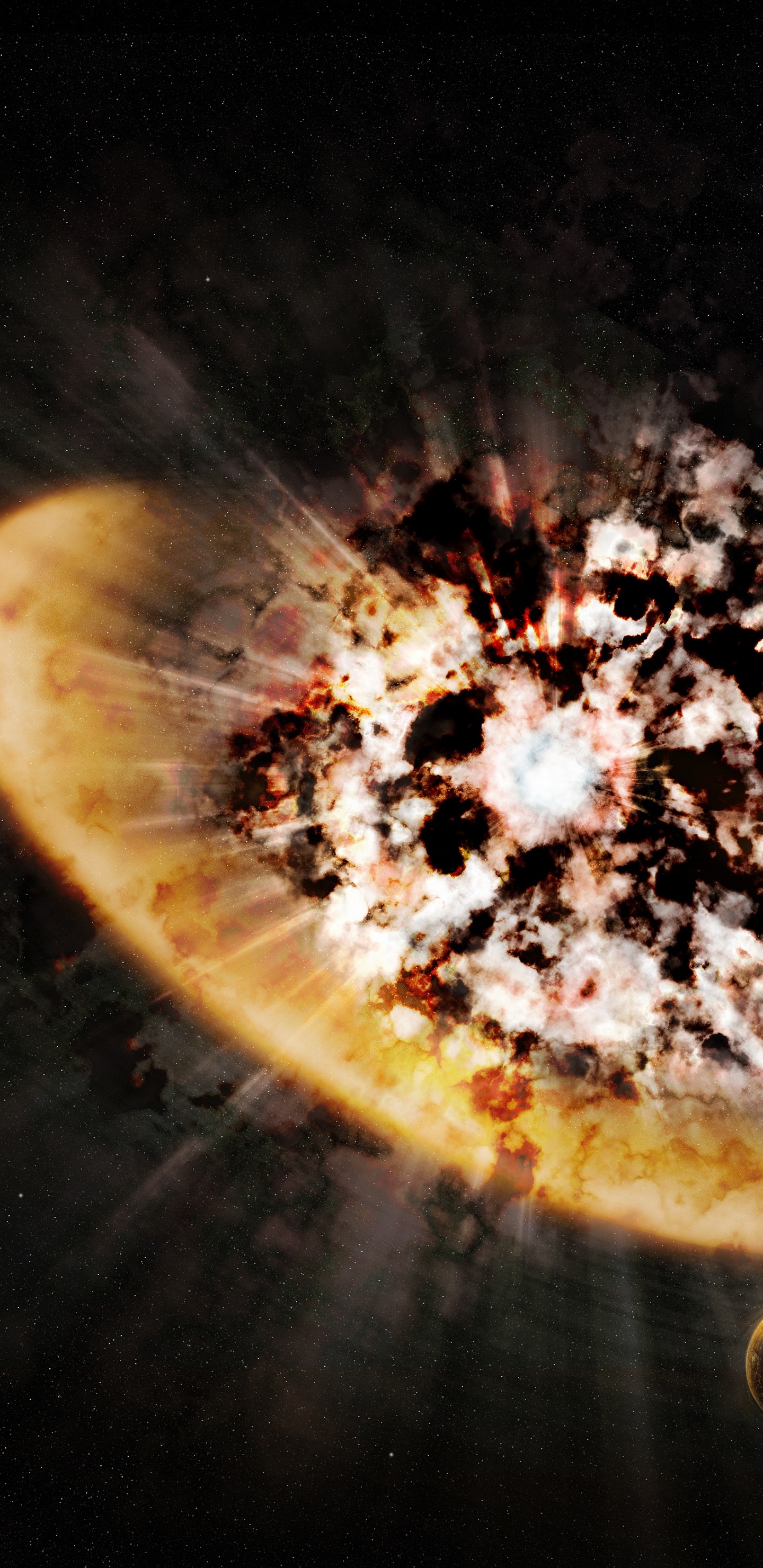 Обои вспышка, ночь, космическое пространство, темнота, земля в разрешении 1440x2960