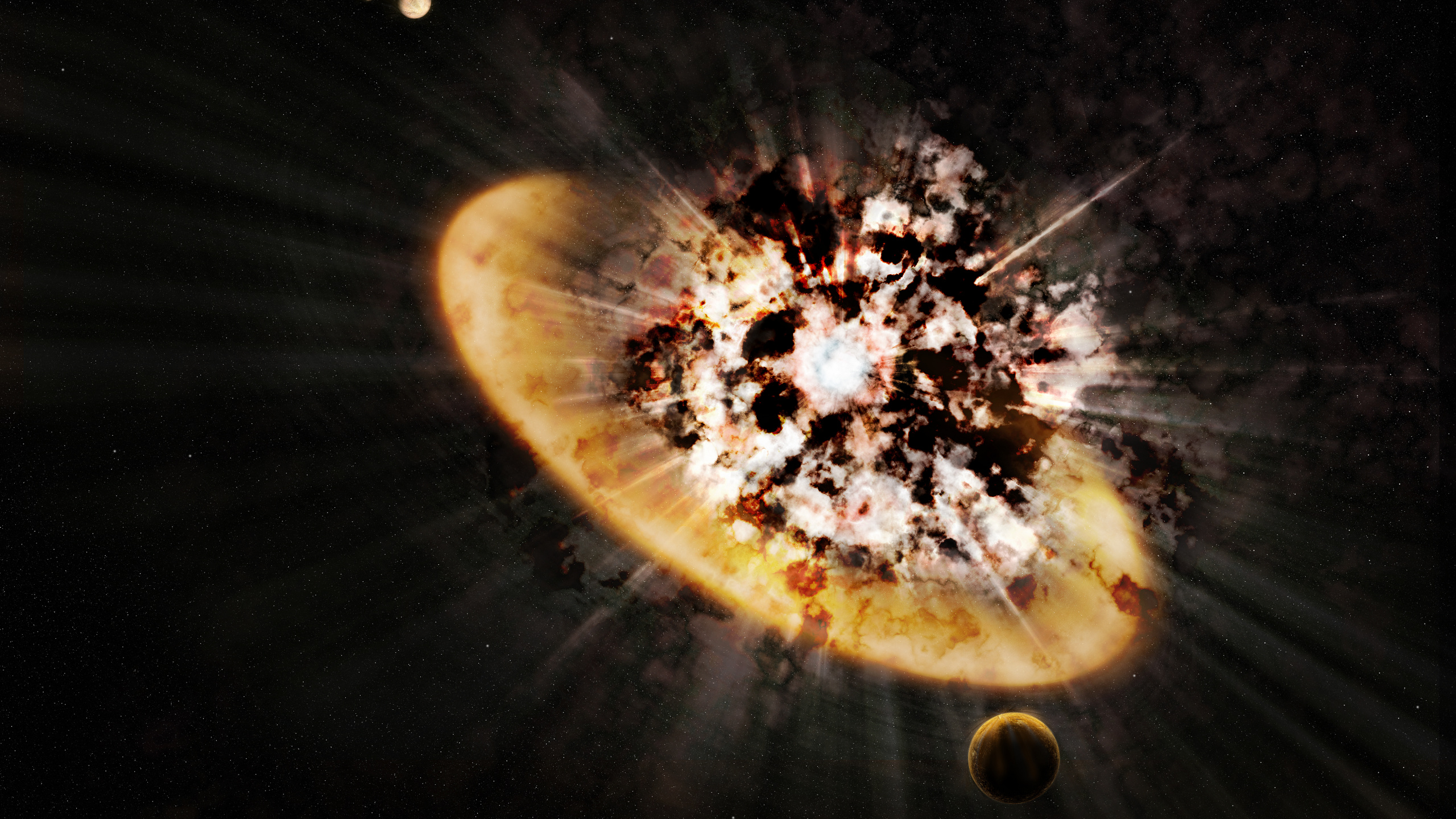 Обои вспышка, ночь, космическое пространство, темнота, земля в разрешении 2560x1440