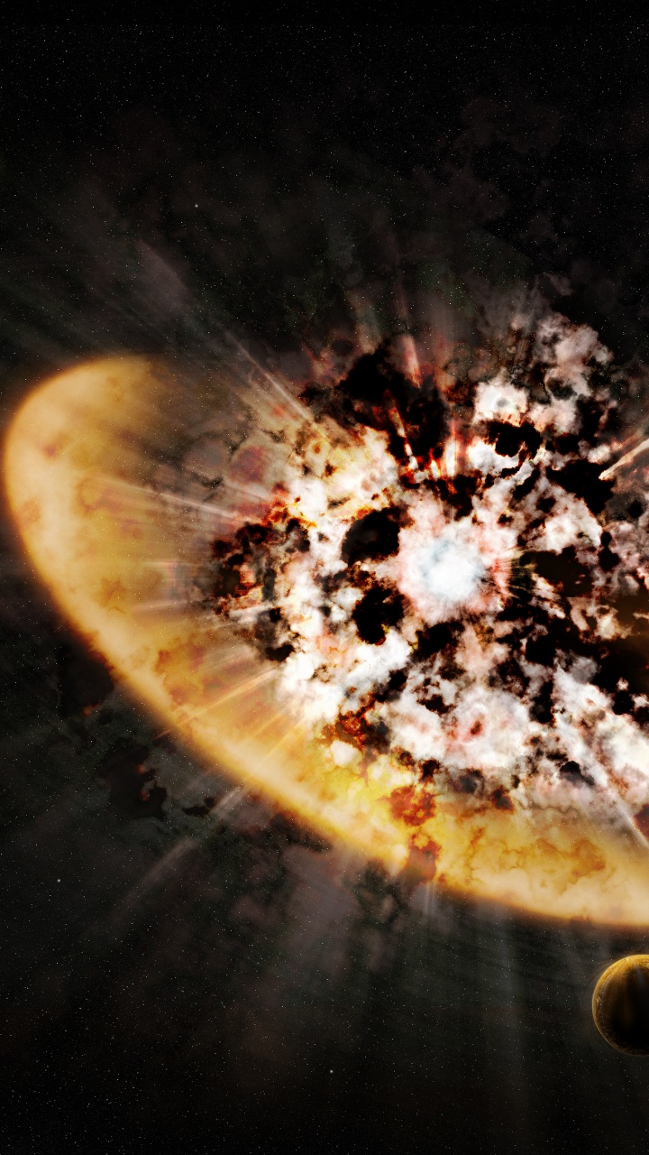 Обои вспышка, ночь, космическое пространство, темнота, земля в разрешении 720x1280