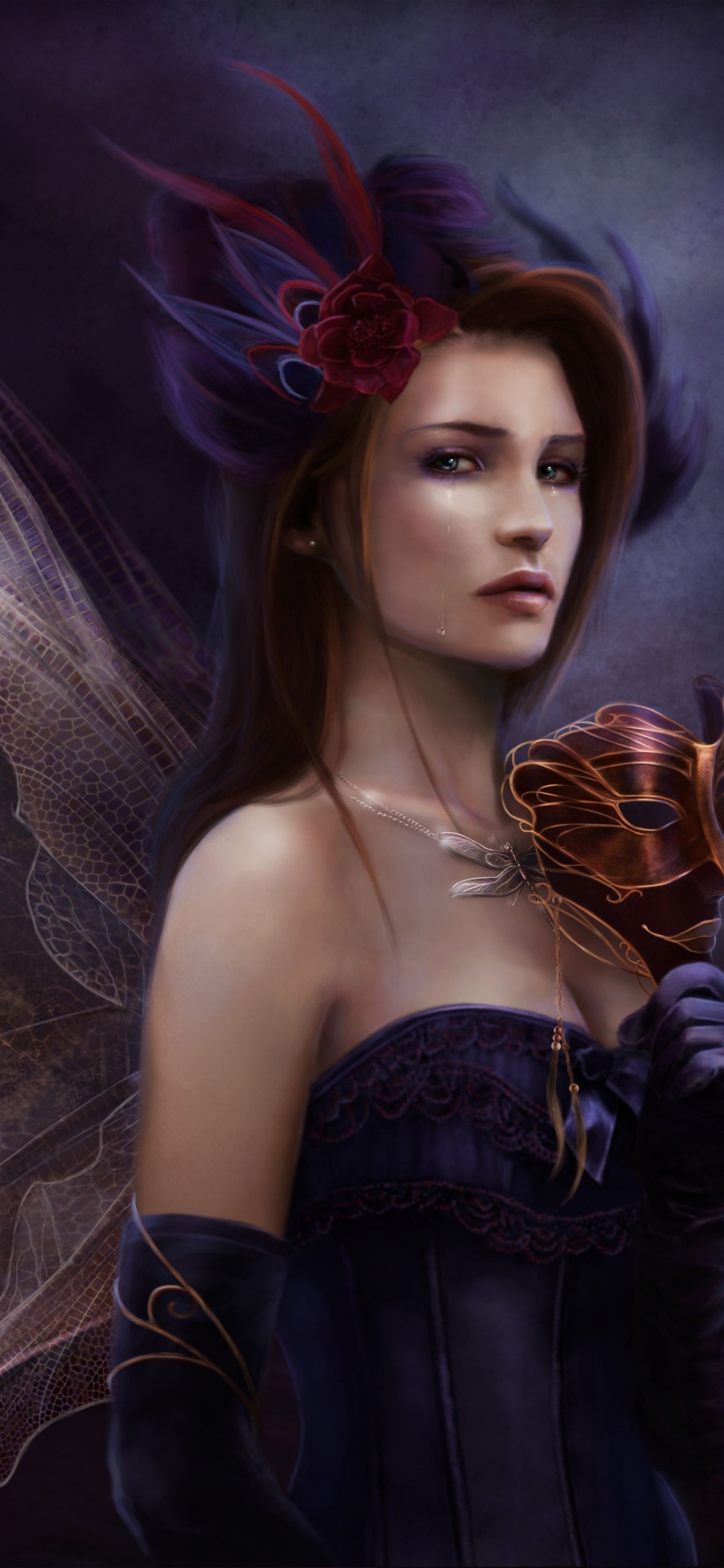 Обои фея, мифология, темнота, субкультуры, черные волосы в разрешении 1125x2436