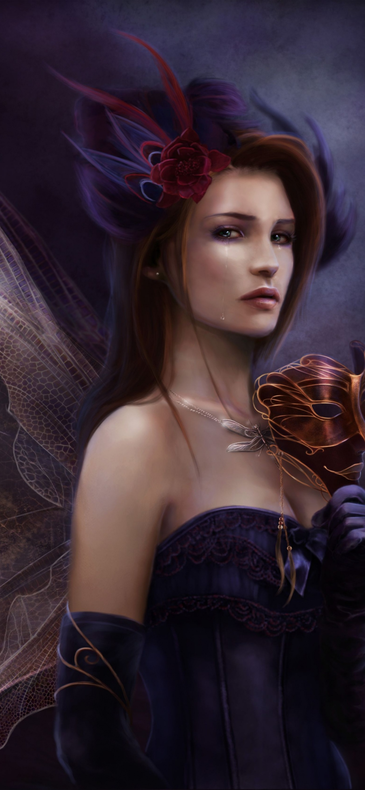 Обои фея, мифология, темнота, субкультуры, черные волосы в разрешении 1242x2688