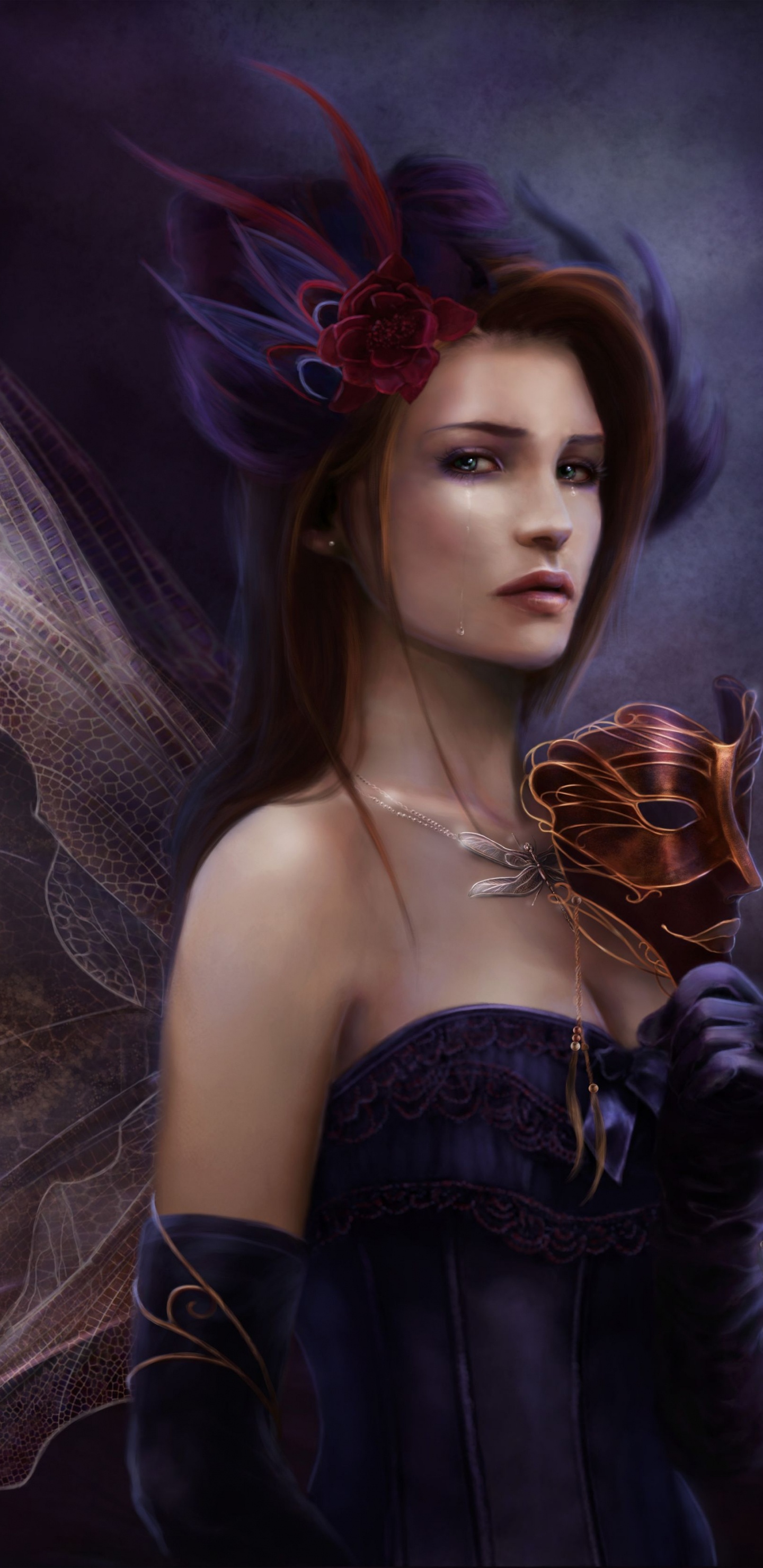 Обои фея, мифология, темнота, субкультуры, черные волосы в разрешении 1440x2960