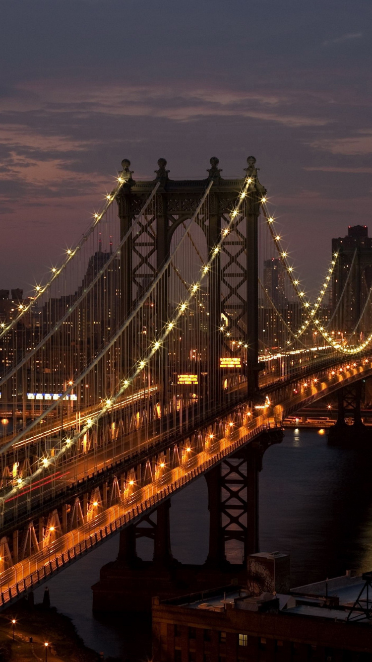 Обои манхэттенский мост, Бруклинский мост, подвесной мост, городской пейзаж, мост в разрешении 750x1334