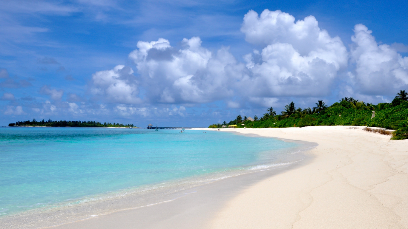 Обои пляж, тропическая зона, море, берег, прибрежные и океанические рельефы в разрешении 1366x768