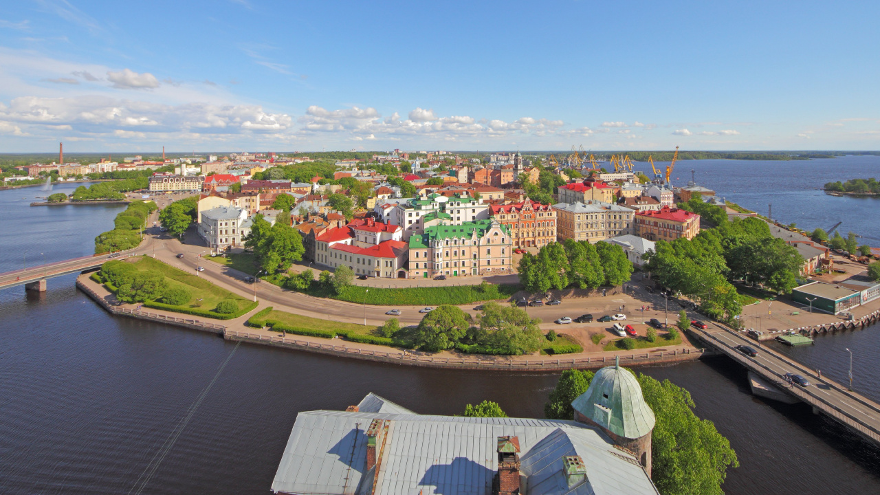 Обои карельский перешеек, водный путь, город, недвижимость, Выборгский залив в разрешении 1280x720
