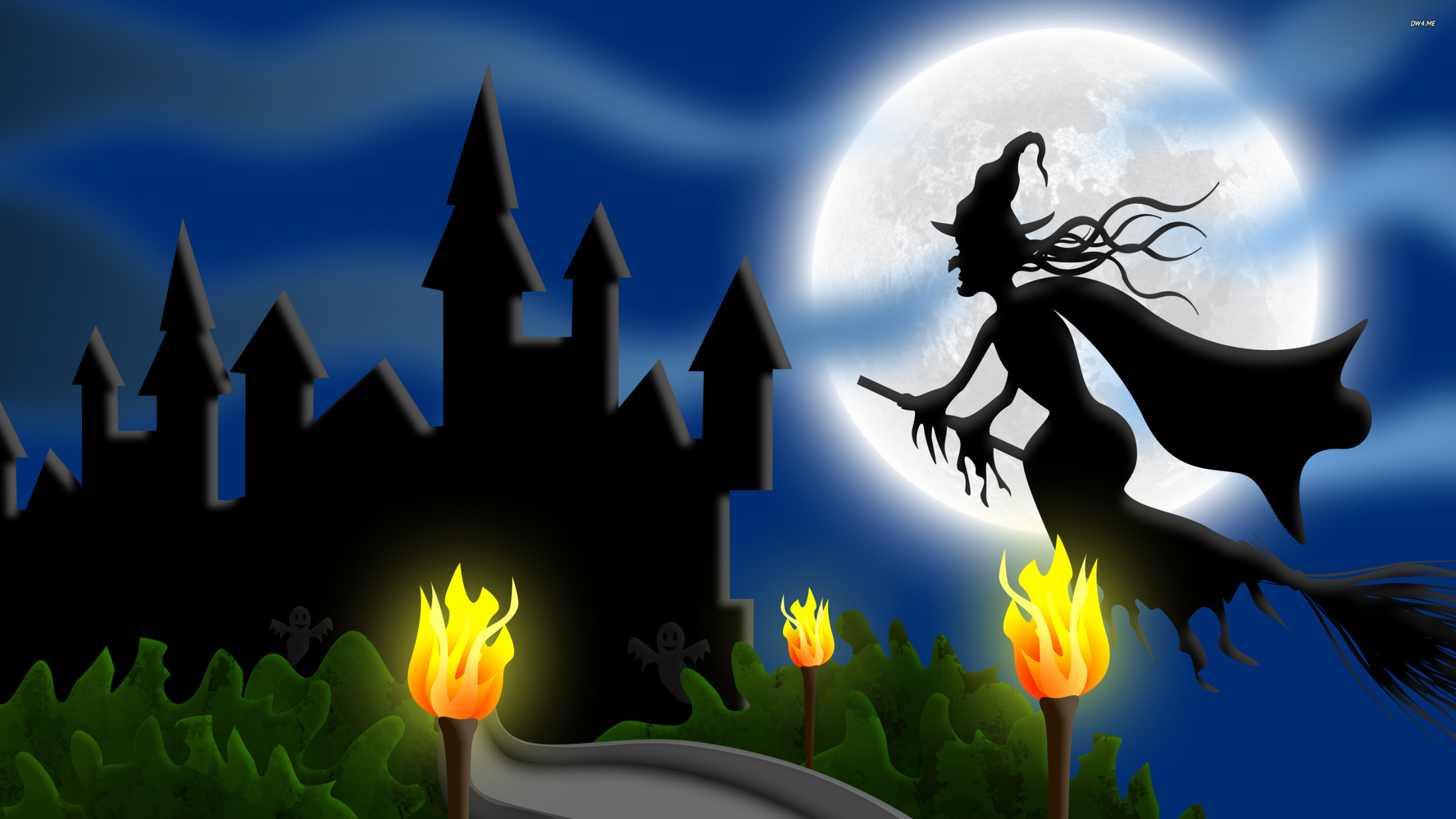 Обои иллюстрация, небо, Хэллоуин, трава, мой крошечный телефон в разрешении 2560x1440