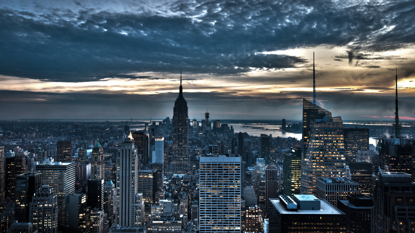 Обои Нью-Йорк, Эмпайр Стейт Билдинг, городской пейзаж, город, метрополия в разрешении 1366x768