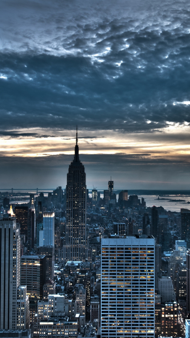 Обои Нью-Йорк, Эмпайр Стейт Билдинг, городской пейзаж, город, метрополия в разрешении 750x1334
