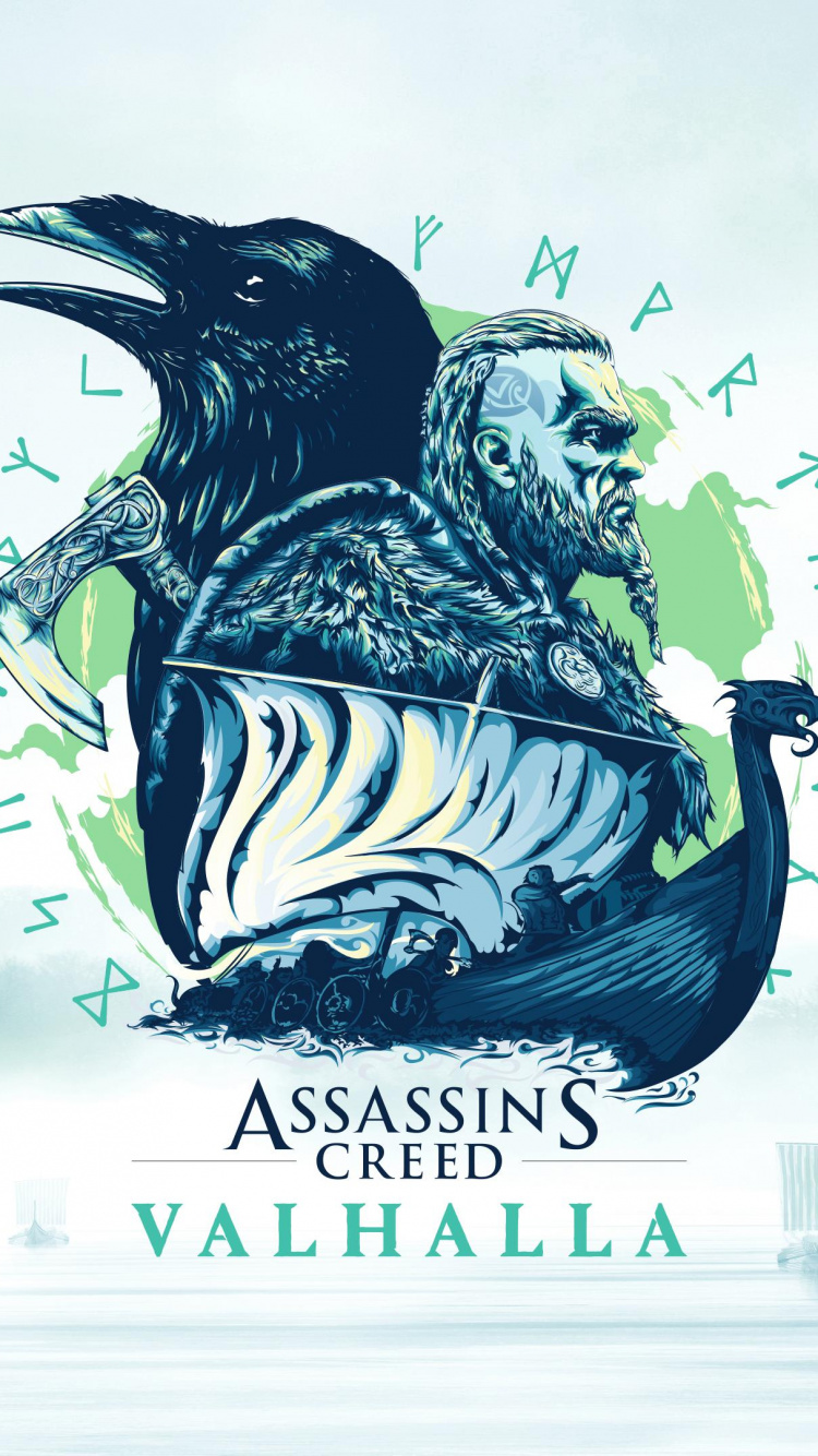 Обои кредо убийцы вальхалла вектор, assassins creed valhalla, ubisoft, фан арт, жидкий в разрешении 750x1334