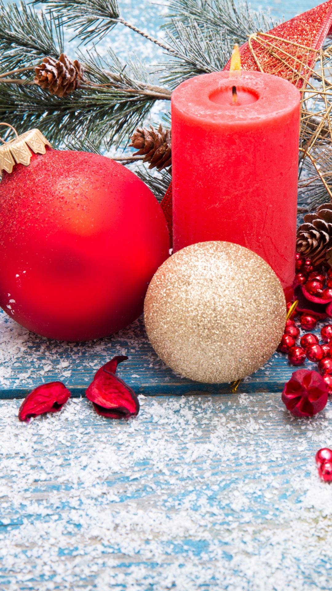 Обои Новый год, Рождественский день, Рождественские украшения, рождественский орнамент, пихта в разрешении 1080x1920