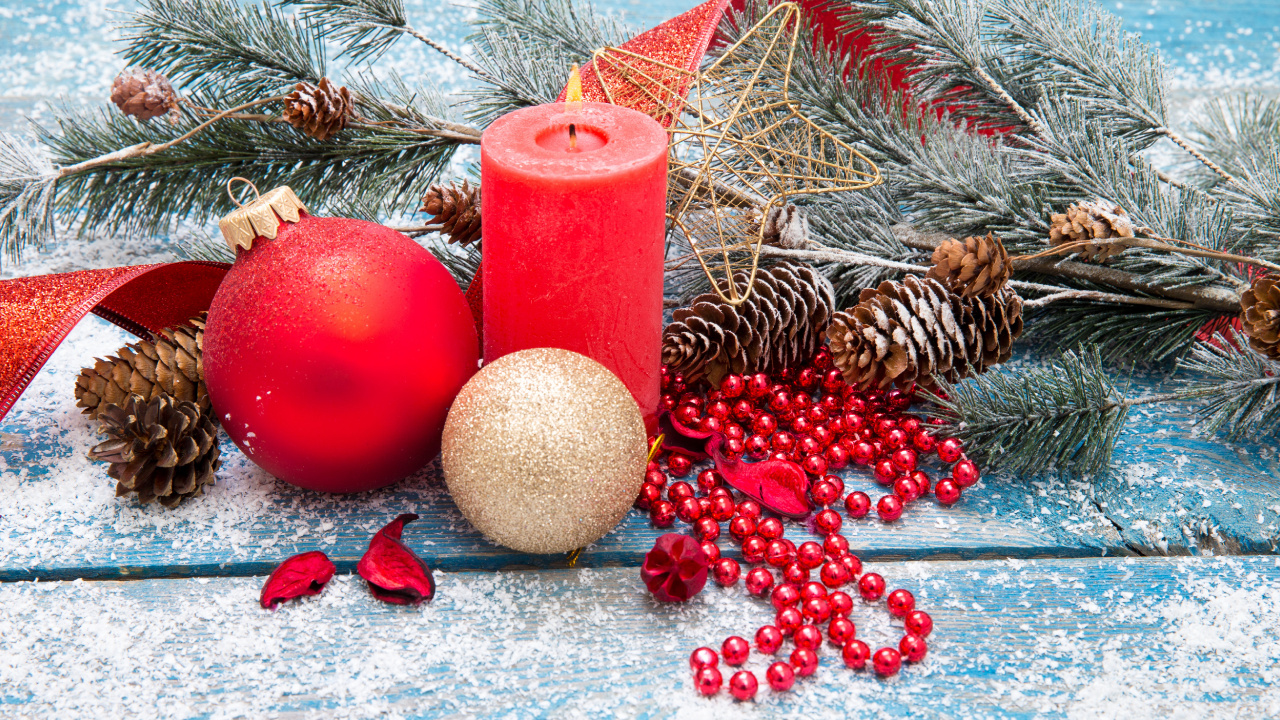 Обои Новый год, Рождественский день, Рождественские украшения, рождественский орнамент, пихта в разрешении 1280x720