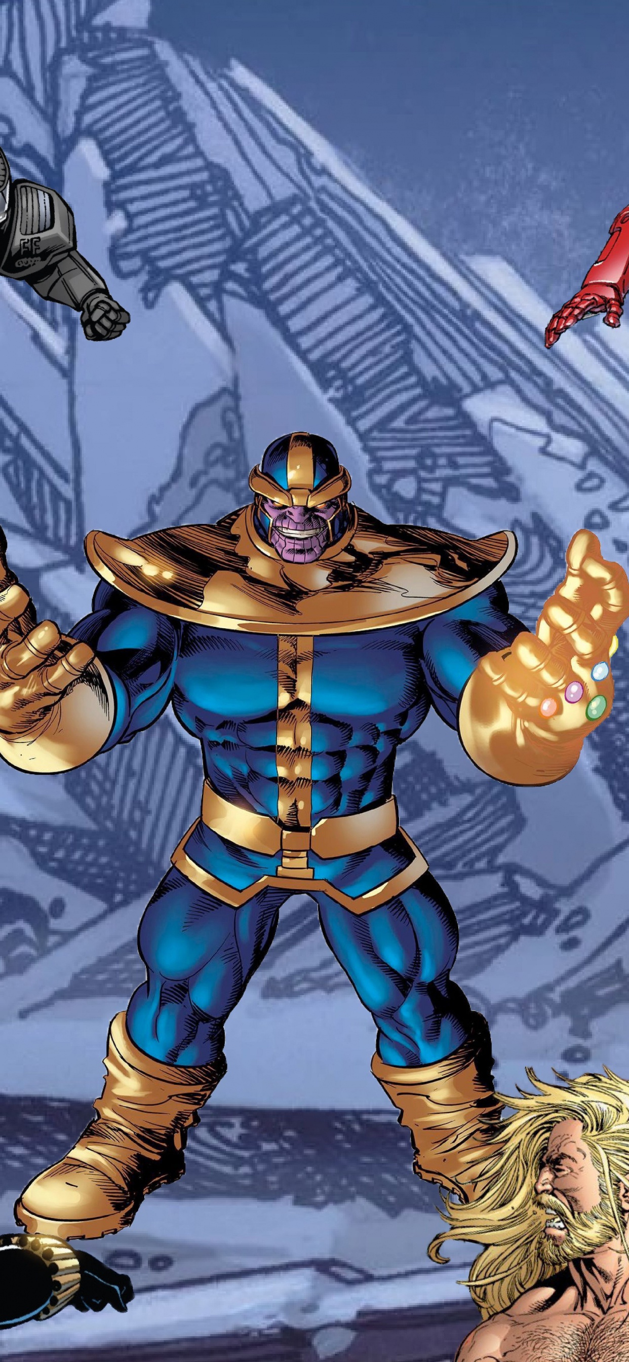 Обои Танос, супергерой, человек-паук, ТОР, комиксы Марвел в разрешении 1242x2688