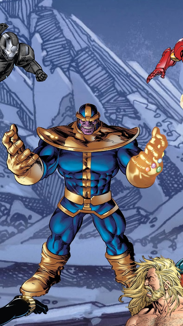 Обои Танос, супергерой, человек-паук, ТОР, комиксы Марвел в разрешении 720x1280