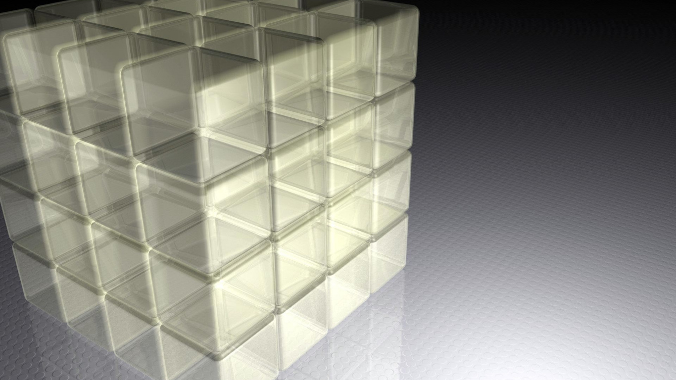 Обои куб, фигура, стекло, свет, узор в разрешении 1366x768