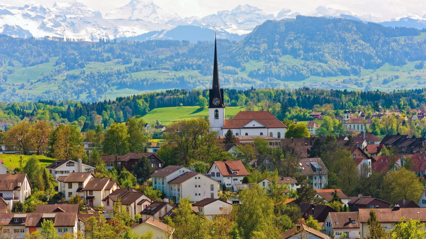 Обои горная деревня, горный хребет, городок, гора, горный рельеф в разрешении 1366x768