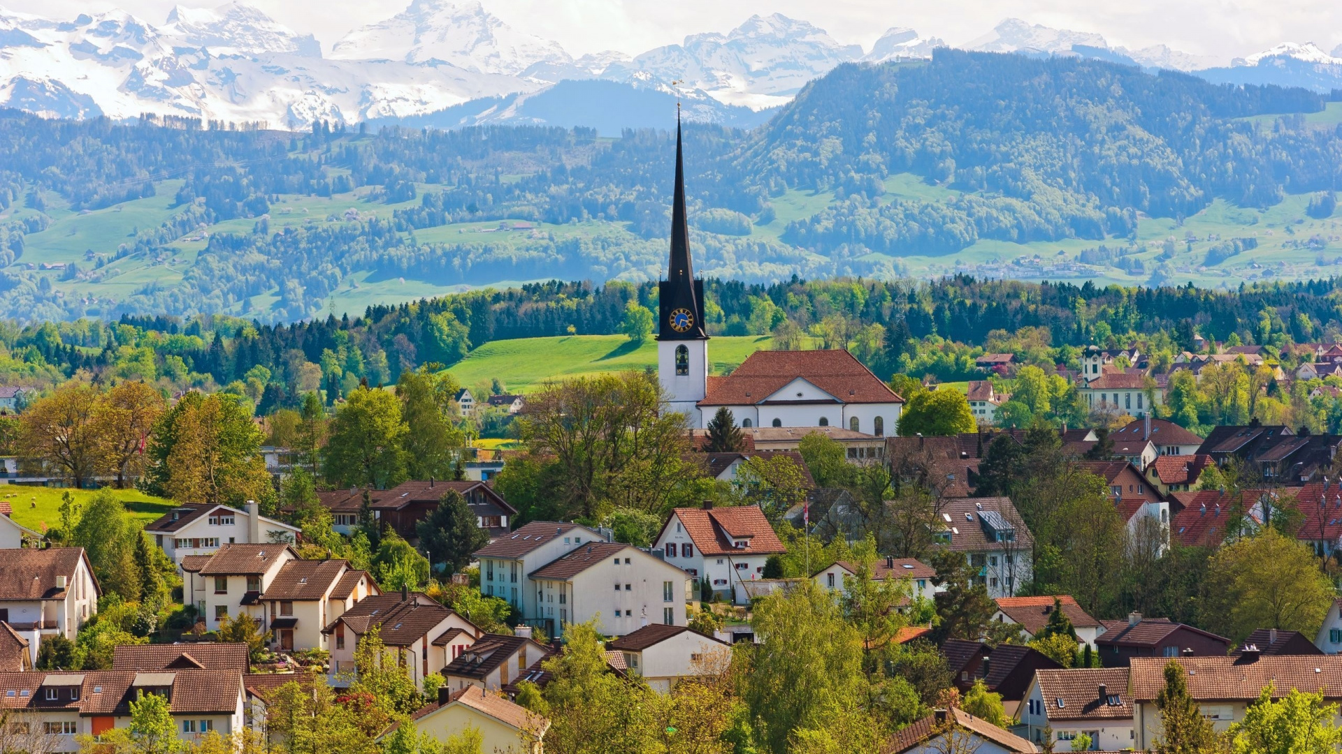 Обои горная деревня, горный хребет, городок, гора, горный рельеф в разрешении 1920x1080