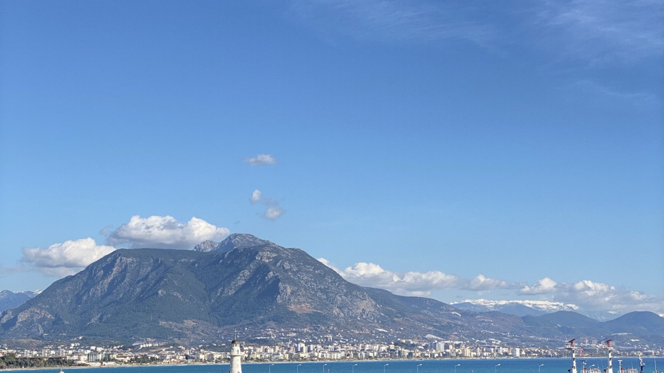 Обои вода, облако, гора, лазурный, синий в разрешении 1366x768