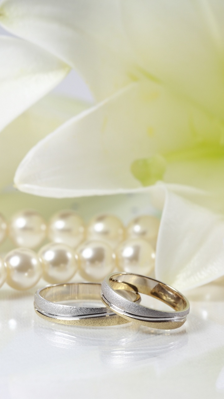 Обои свадебные приглашения, свадьба, обручальное кольцо, белые, жемчужина в разрешении 720x1280
