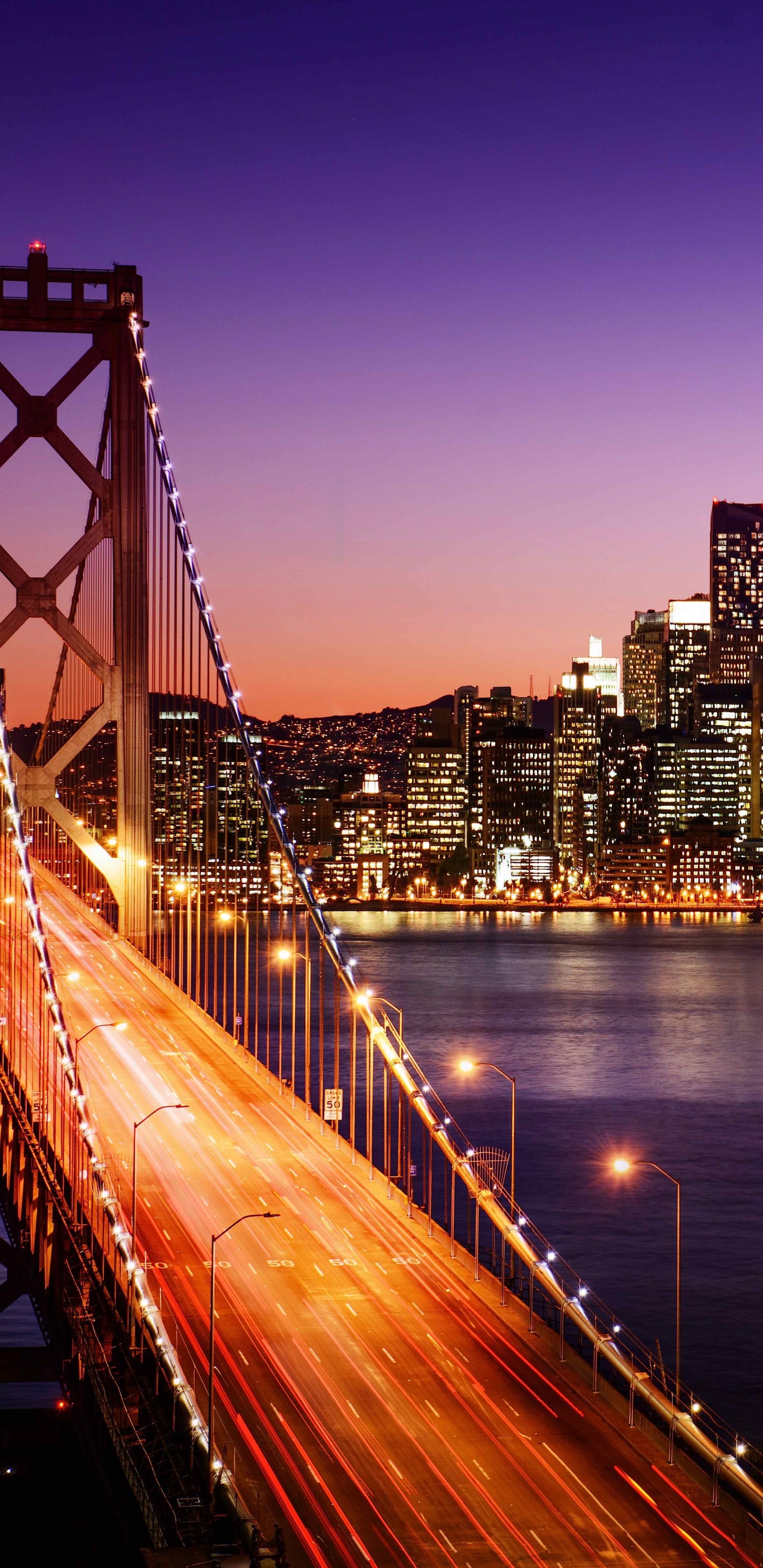 Обои Сан Франциско, городской пейзаж, город, линия горизонта, мост в разрешении 1440x2960