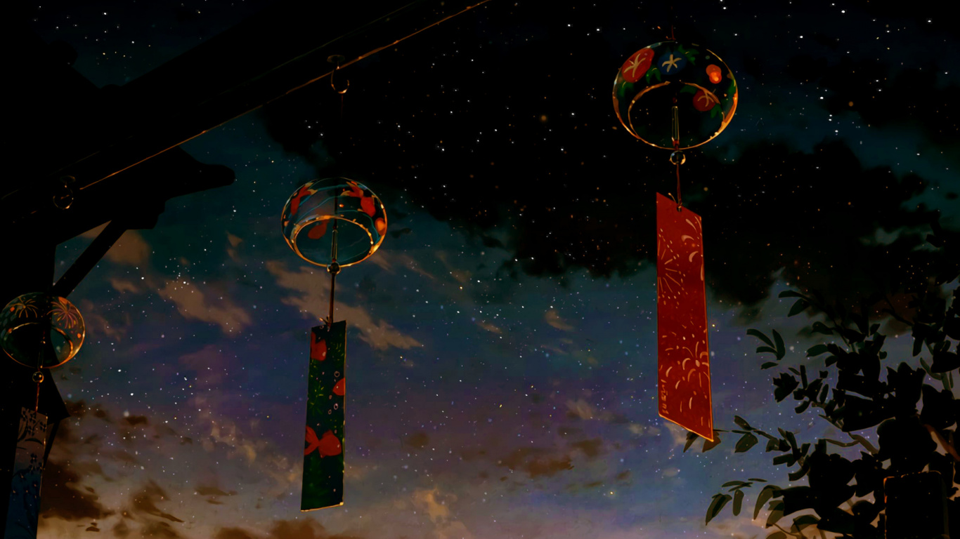 Обои аниме фонарь, аниме, фонарь, постер, живопись в разрешении 1366x768