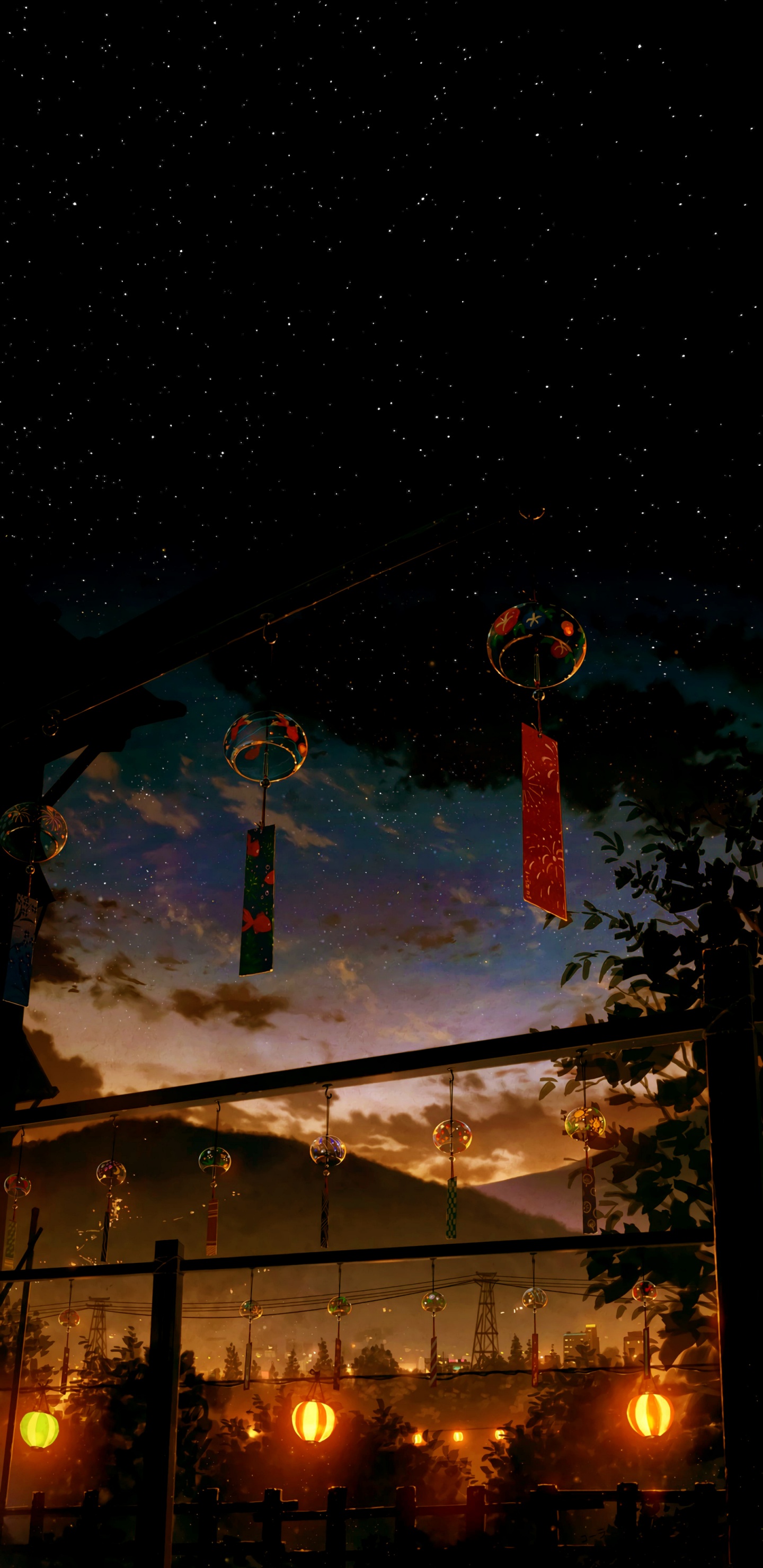 Обои аниме фонарь, аниме, фонарь, постер, живопись в разрешении 1440x2960