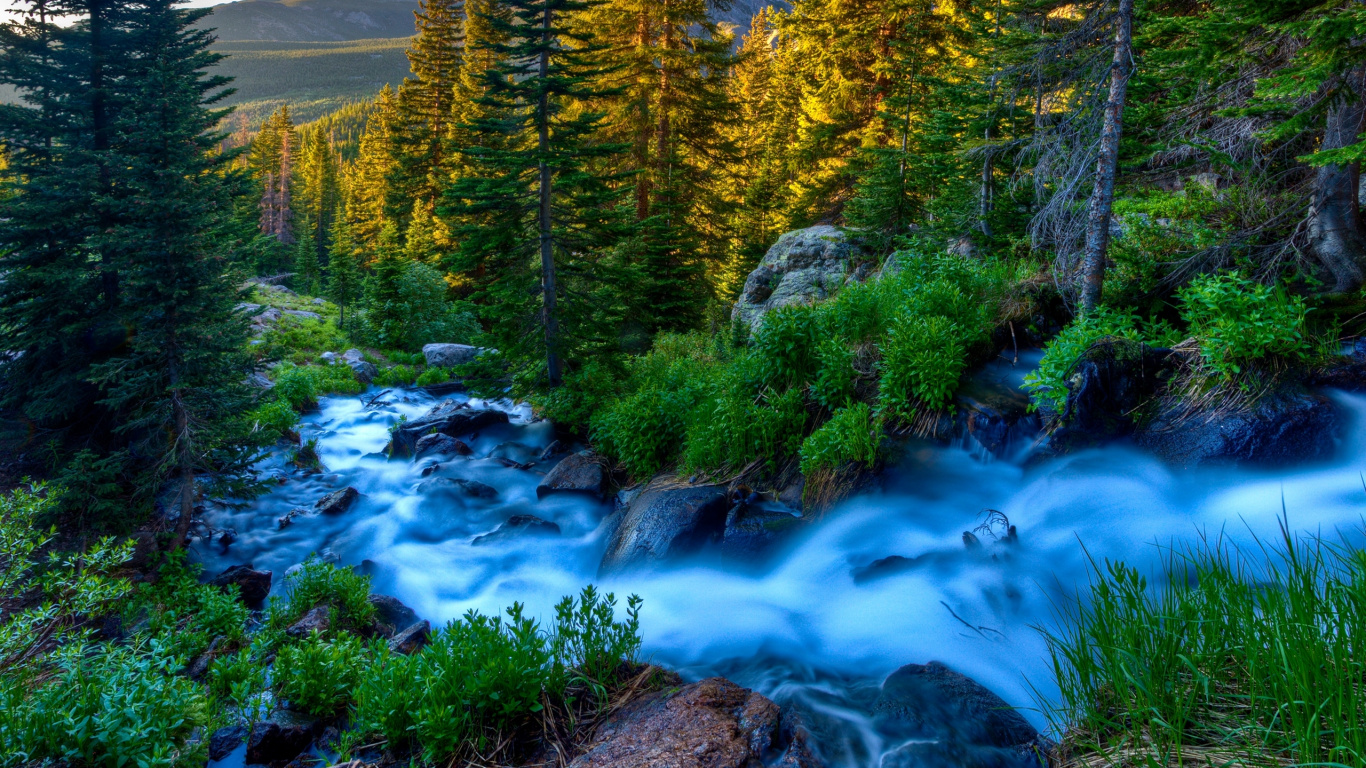 Обои горная река, гора, природа, вода, поток в разрешении 1366x768