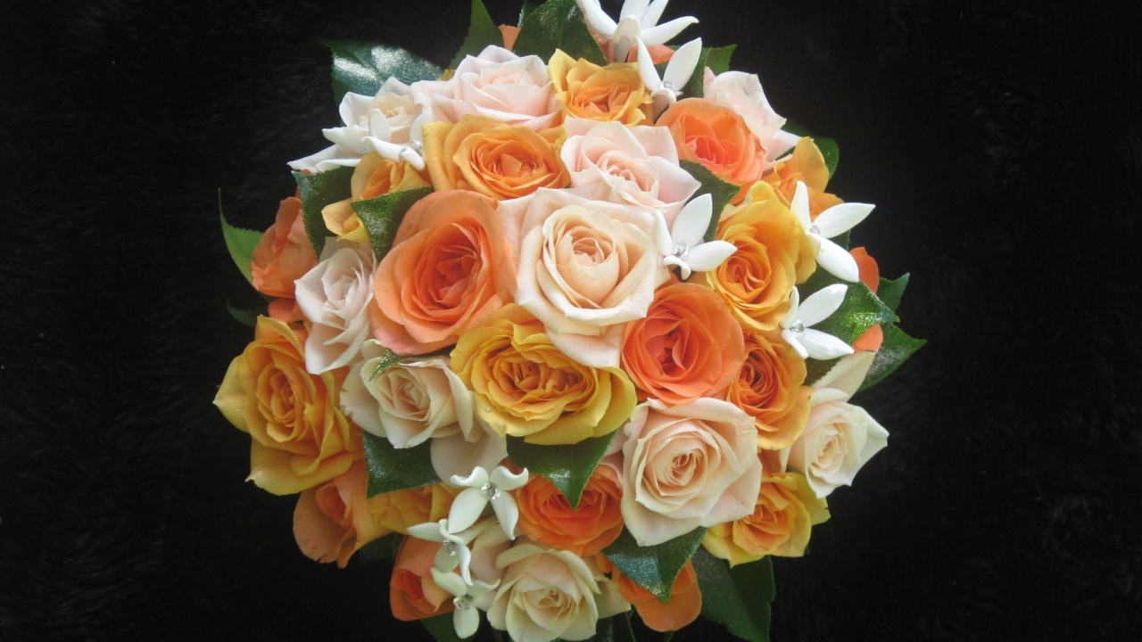 Обои цветочный букет, сад роз, желтый, срезанные цветы, Апельсин в разрешении 1280x720