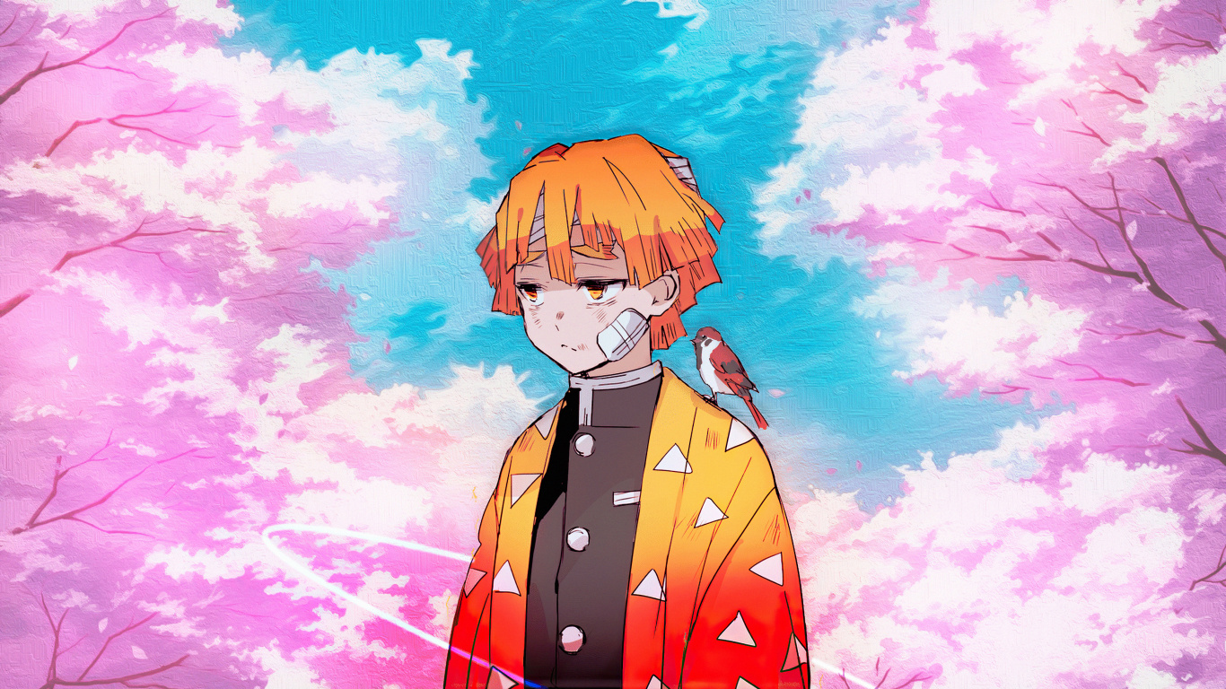 Обои аниме, зеницу агацума, убийца демонов kimetsu no yaiba, Люди в природе, мультфильм в разрешении 1366x768