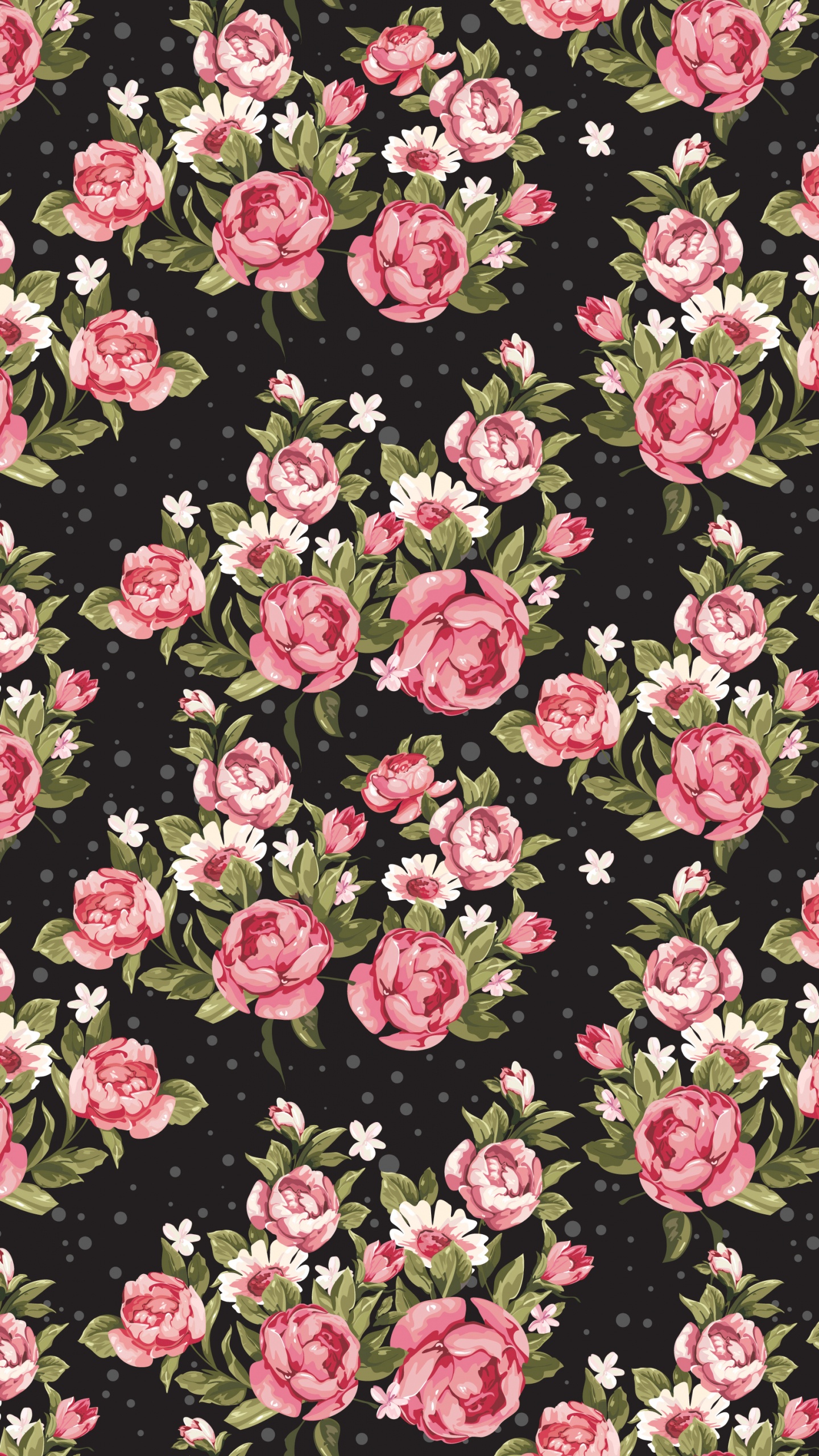 Обои розовый, цветок, узор, растение, дизайн в разрешении 1440x2560