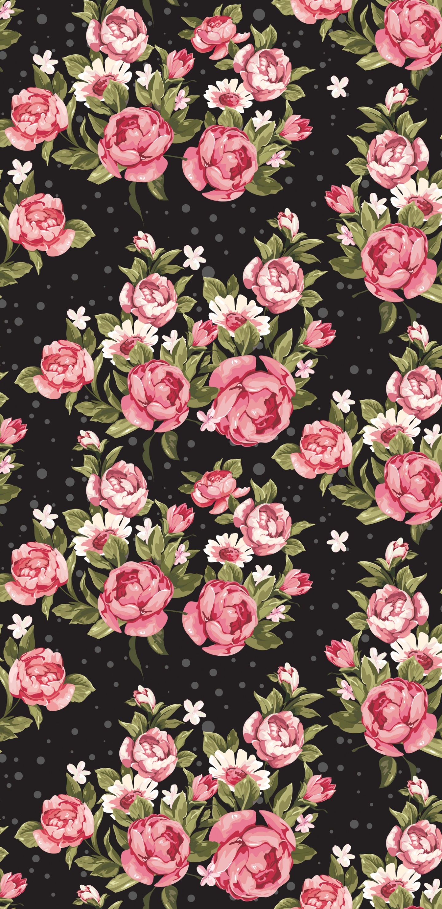 Обои розовый, цветок, узор, растение, дизайн в разрешении 1440x2960