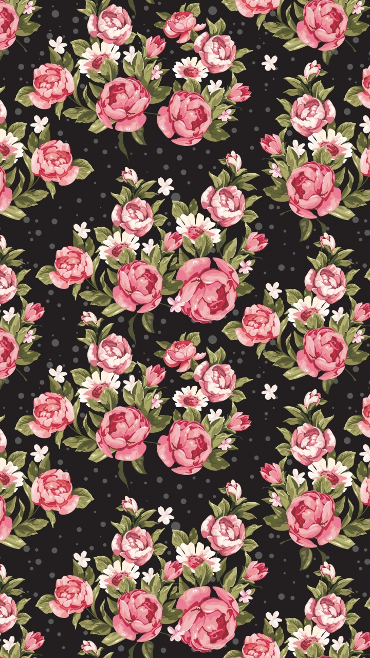 Обои розовый, цветок, узор, растение, дизайн в разрешении 720x1280