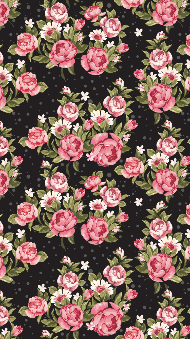 Обои розовый, цветок, узор, растение, дизайн в разрешении 750x1334