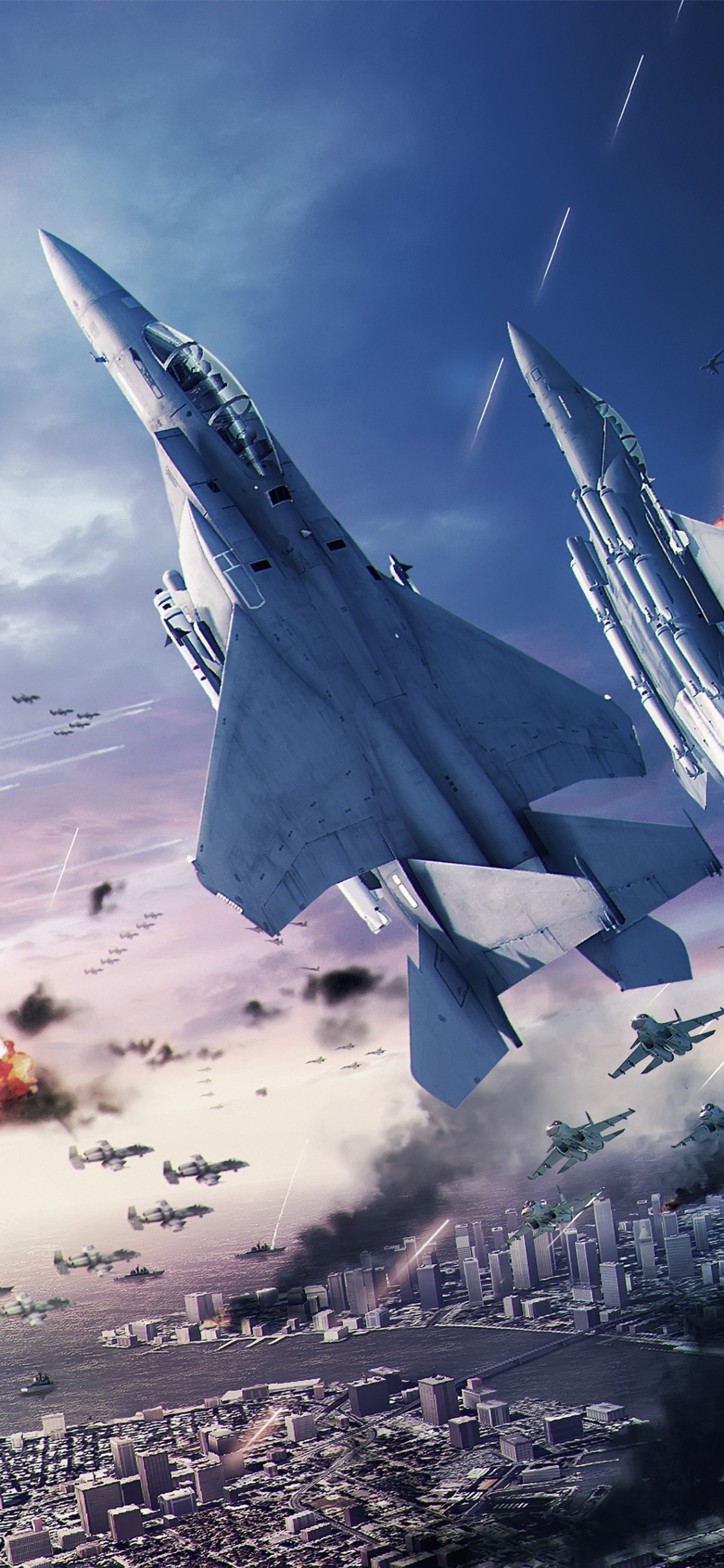 Обои ace combat 6 плакат, xbox 360, бой, облако, самолеты в разрешении 1125x2436