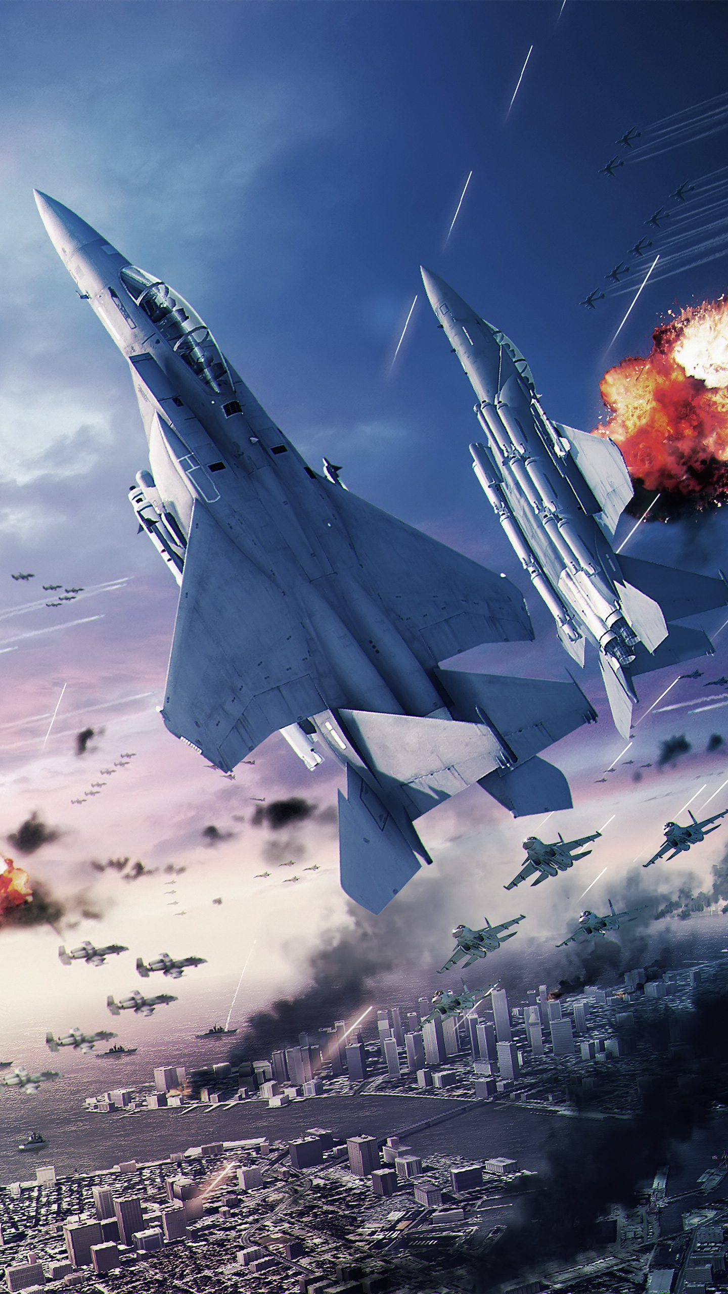 Обои ace combat 6 плакат, xbox 360, бой, облако, самолеты в разрешении 1440x2560